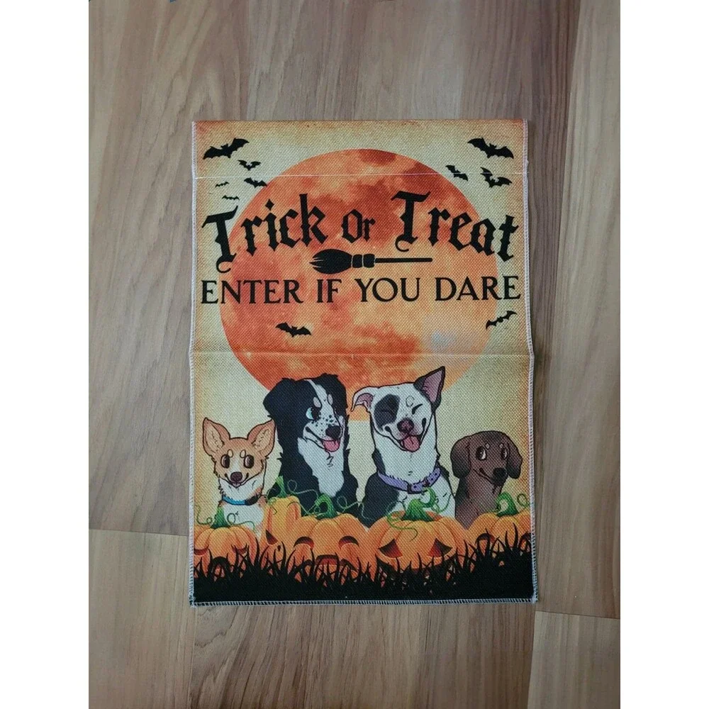 Halloween Dog Burlap Double Sided Garden Flag Trick or Treat If You Dare NEW